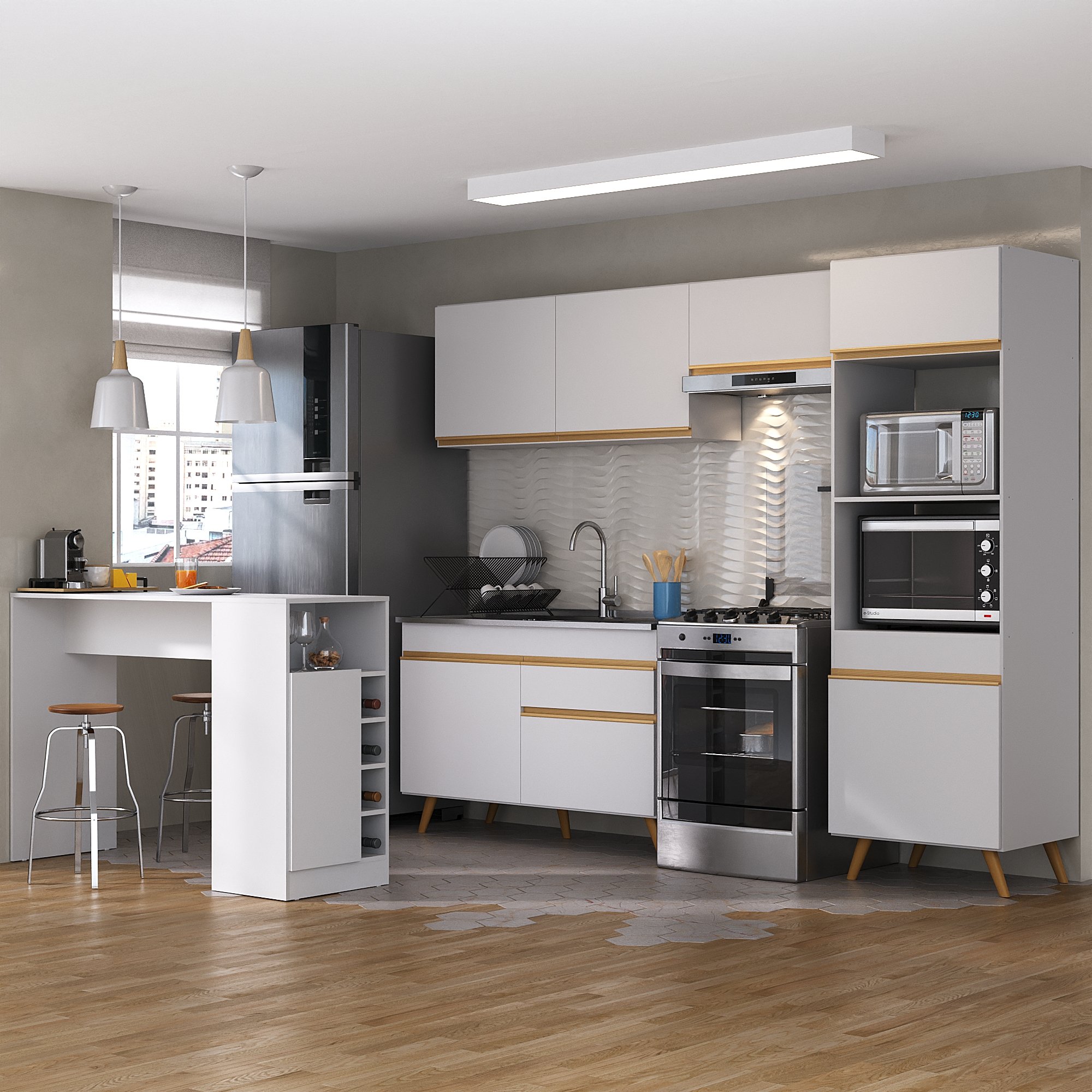 Armário de Cozinha com Bancada/mesa Gourmet Veneza Multimóveis