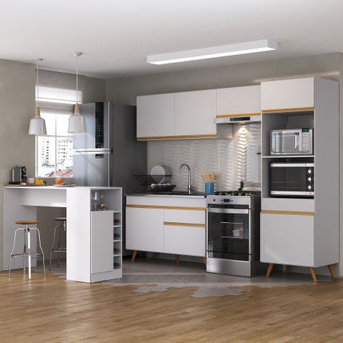 Armário de Cozinha com Bancada/mesa Gourmet Veneza Multimóveis Mp2174 Branco/dourado