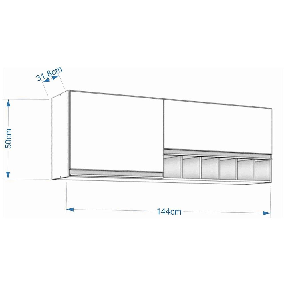 Aéreo Prisma 144cm 2 Porta e 6 Nichos Mgm Amêndoa/Branco - 4