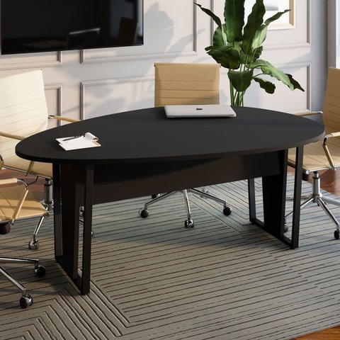 Mesa de Reunião para Escritório 1,80MX1,10m Orgânica com Pés em Metal Corporate F5 Preto