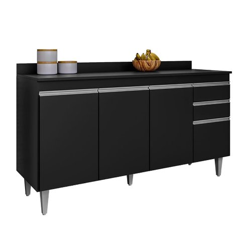 Balcão Ayla com Tampo 150cm 4 Portas 2 Gavetas Preto Maderatto Móveis