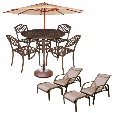 Conjunto de Mesa Jardim 4 Cadeiras Faveni com Guarda Sol e 2 Mini Espreguiçadeiras