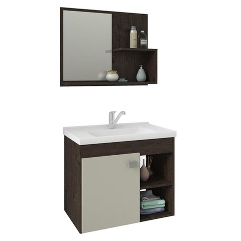 Gabinete de Banheiro com Cuba e Espelheira Lotus 55cm Cafe/off White - Mgm