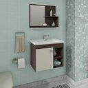 Ver imagem 2 de Gabinete de Banheiro com Cuba e Espelheira Lotus 55cm Cafe/off White - Mgm