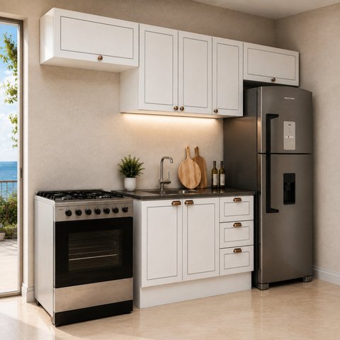 Cozinha Completa Modulada 4 Peças Frentes em MDF Americano Branco/Ébano