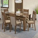 Ver imagem 1 de Conjunto Sala de Jantar Mesa Tampo de Vidro 6 Cadeiras Rustic/crema/bege Dora Madesa