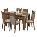 Ver imagem 2 de Conjunto Sala de Jantar Mesa Tampo de Vidro 6 Cadeiras Rustic/crema/bege Dora Madesa
