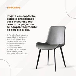 Cadeira de Jantar Basic Cinza Couro Estofada - 8