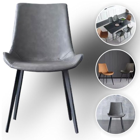 Cadeira de Jantar Basic Cinza Couro Estofada