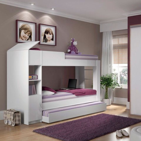 Beliche com Cama Auxiliar Baú e Armário 224cm Ditália