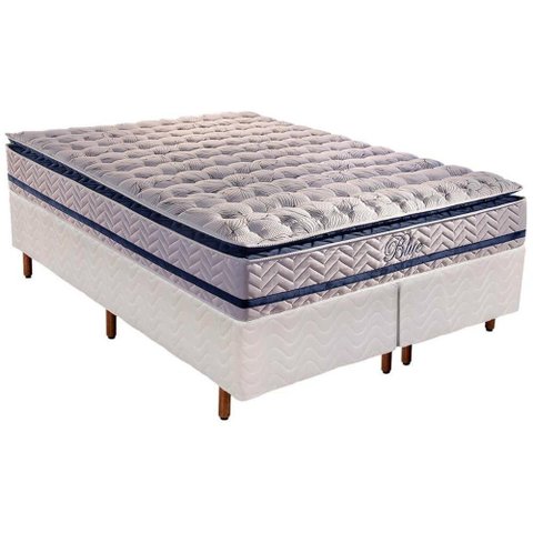Cama Box King: Colchão Molas Ensacadas Paropas Masterpocket Blue + Base Crc Rústico White(193x203)