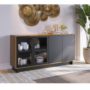 Aparador para Sala Buffet Ambiente Vitória Noce Milano Preto Acetinado – Colibri