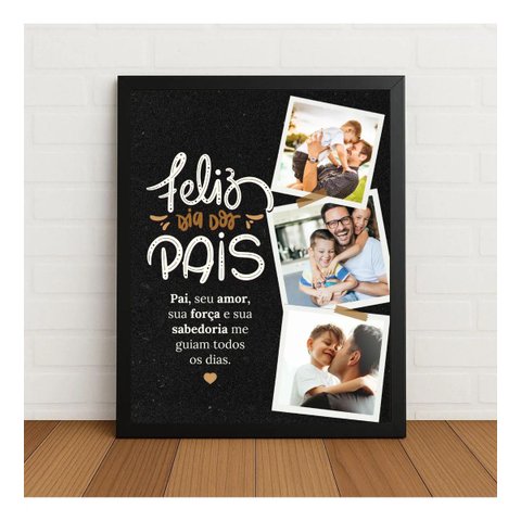 Quadro Decorativo Feliz Dia Dos Pais 33x24cm com Vidro Preto