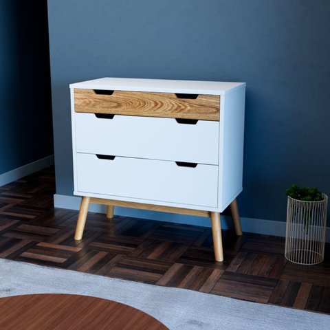 Cômoda 3 Gavetas em Madeira Maciça Lara - Branca
