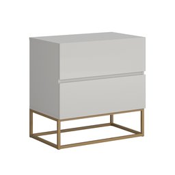 Mesa de Cabeceira 2 Gavetas Off White Estilo Industrial Pés de Ferro Dourado - 2