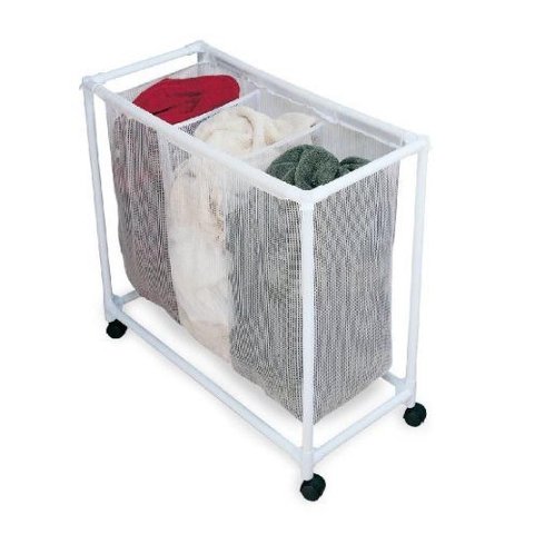 Carrinho Lavanderia Triplo Cesto de Roupas com Rodinhas Organizador Lencol Toalha Casa Hotel Pousada