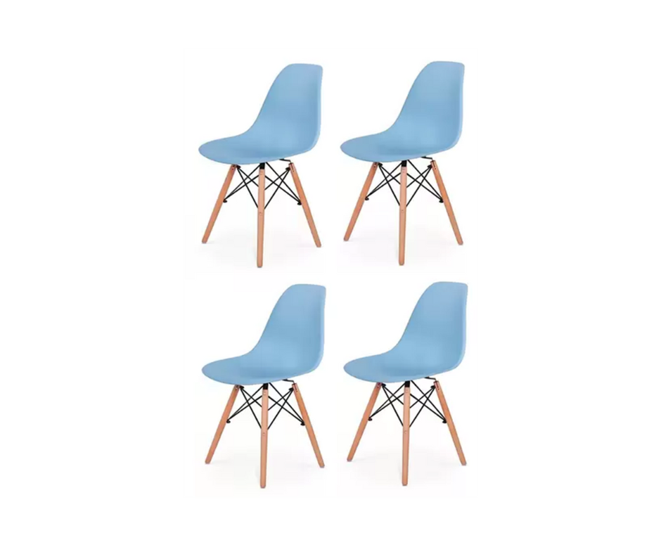Kit 4 Cadeiras Charles Eames Eiffel Azul Base Madeira Sala Cozinha Jantar - Bering - 1