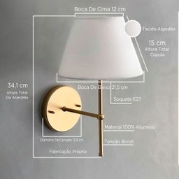 Kit 2 Arandela Luminária de Parede Dourado Cúpula Branco Quarto Suite - 4