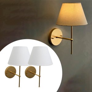 Kit 2 Arandela Luminária de Parede Dourado Cúpula Branco Quarto Suite