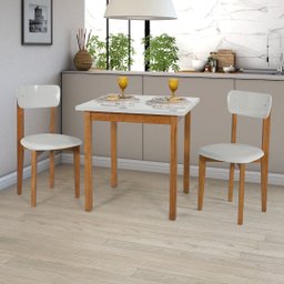 Mesa Cadeiras 80cm Estofado Mdf Pinus para Ambientes Pequeno:off White - 1