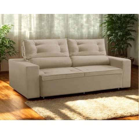 Sofá Retrátil e Reclinável 3 Lugares com Molas 1,80m Lisboa Suede Bege Mirra Decor