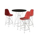 Ver imagem 1 de Jogo Mesa Bistrô Eames Preta 60Cm 3 Banquetas Vermelha Base Ferro Branco - Cor: Preto