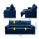 Ver imagem 2 de Sofá Retrátil e Reclinável 3 lugares com Molas 1,80m Lais Suede Azul Adonai Estofados