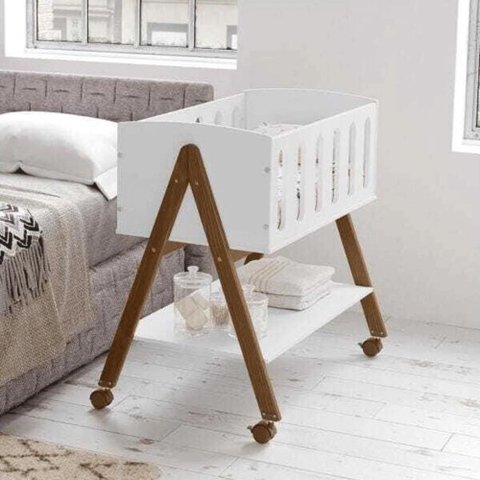 Mini Berço Sissi Branco| Vira Escrivaninha e Cesto Brinquedo | Inmetro