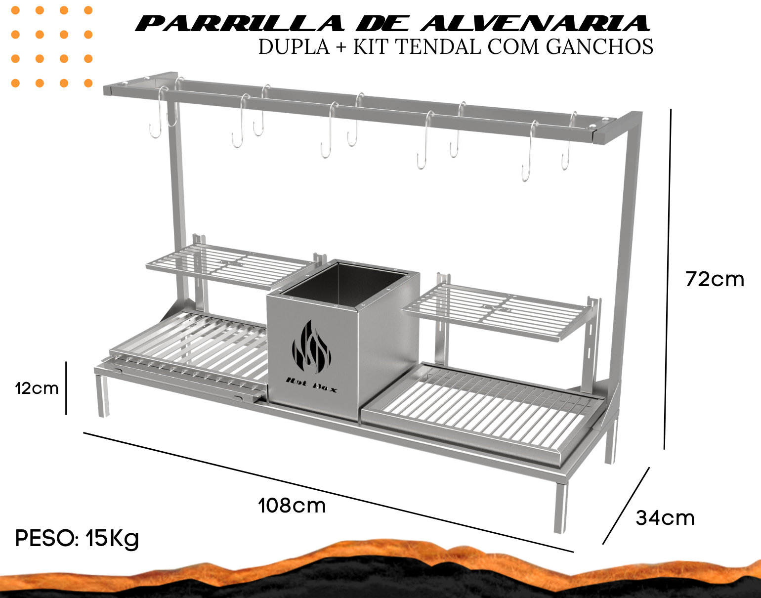 Churrasqueira Hotbox Parrilla Para Alvenaria - 1 Firebox + 2 Grelhas Argentina / Uruguaia + KIT TEND - 2