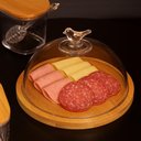 Ver imagem 4 de Kit 2 Queijeiras 20cm Vidro Base Bambu Porta Frios Bird Wolf