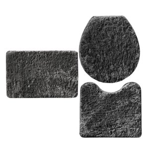 Kit 3 Peças Banheiro Tapete Classic Cinza Chumbo