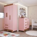 Ver imagem 1 de Quarto Infantil Completo Kids 4 Portas 6 Gavetas Rosa/nature - Panorama Móveis