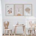 Ver imagem 2 de Kit 3 Quadros Decorativos Infantil - Astronauta Boho NO2 - 30x40 - Moldura Madeira