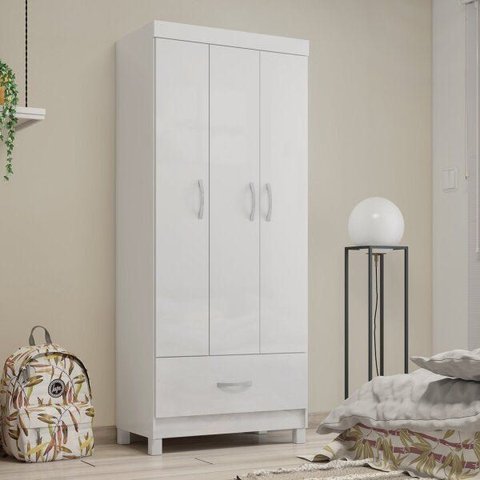 Guarda-Roupa Solteiro 3 Portas 1 Gaveta Prince Branco