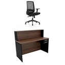 Ver imagem 2 de Balcão de Atendimento 120x60cm com Gaveta e Fechadura + Cadeira de Escritório Ergonômica