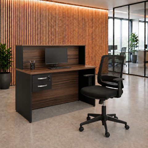 Balcão de Atendimento 120x60cm com Gaveta e Fechadura + Cadeira de Escritório Ergonômica