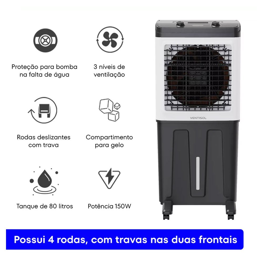 Climatizador de Ar Evaporativo Ventisol 80 Litros Clin Pro 150w 127v ...