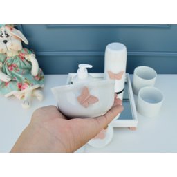 Kit Higiene Porcelana Bebê Borboletas Moderno Bancada Rose - 2