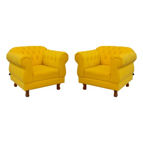 Duas Poltronas Elisabeth Chesterfield Capitone Suede Amarelo / Decoração, Sala, Tv, Estar, Recepção