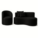 Ver imagem 2 de Conjunto 01 Poltrona + Sofá Curvo Orgânico Nature Gaia Boucle Preto - Montanaris Decor