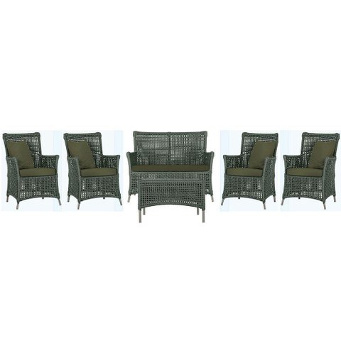 Jogo Sofá 4 Poltronas e Mesa Igapó Fendi E13 Trama Original Verde