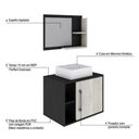 Ver imagem 4 de Conjunto para Banheiro Gabinete com Cuba Quadrada Q32 e Espelheira Laura 600 Yescasa Preto/Ônix/Snow
