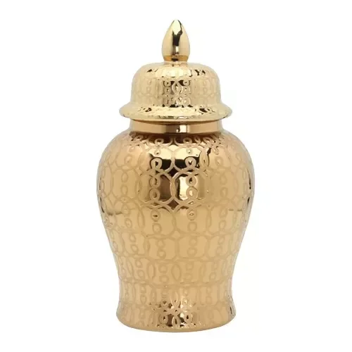 Vaso Grande Dourado Decorativo Porcelana Chinesa 49x26