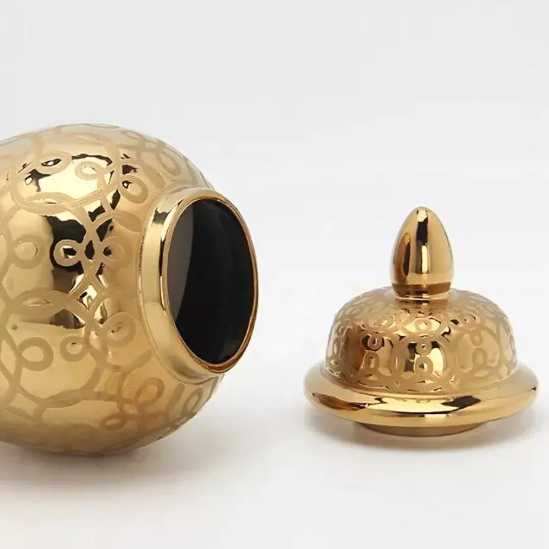 Ver imagem 4 de Vaso Grande Dourado Decorativo Porcelana Chinesa 49x26