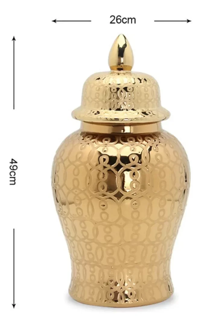 Ver imagem 7 de Vaso Grande Dourado Decorativo Porcelana Chinesa 49x26