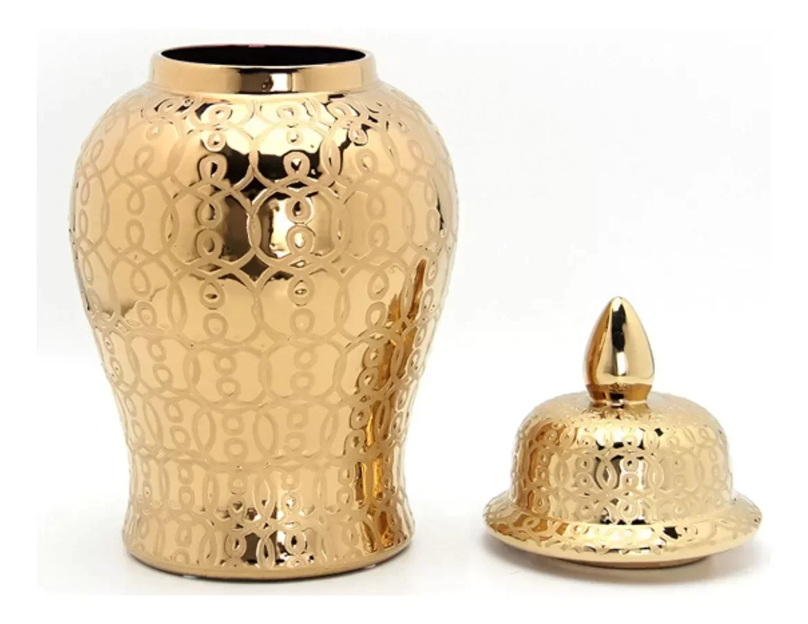 Ver imagem 2 de Vaso Grande Dourado Decorativo Porcelana Chinesa 49x26