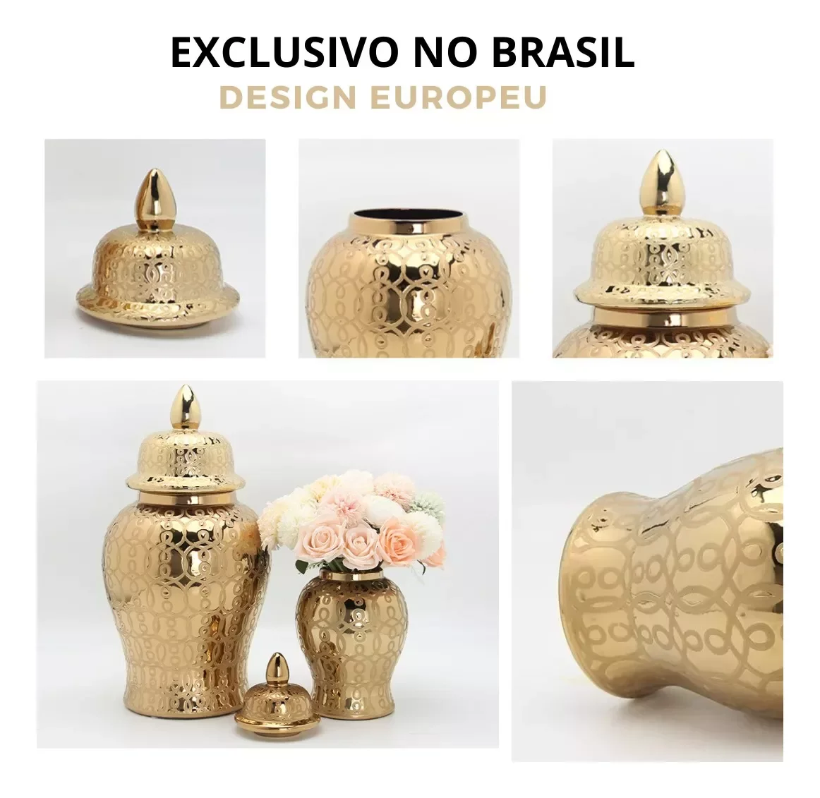 Ver imagem 6 de Vaso Grande Dourado Decorativo Porcelana Chinesa 49x26