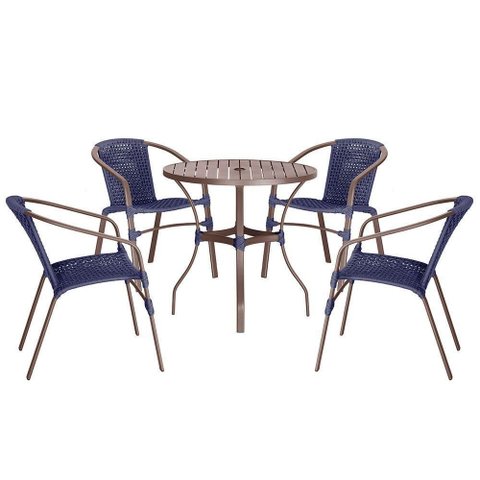 04 Cadeiras Floripa e Mesa Roma 100cm Marrom Trama Original Azul