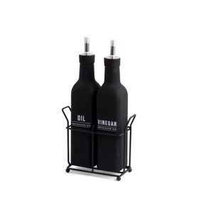 Kit 2 Porta Azeite Vinagre de Vidro Preto Suporte Hauskraft