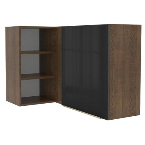 Armário Aéreo de Canto com Adega Acoplada Madesa Lux 1 Porta Rustic/Preto Cor:Rustic/Preto